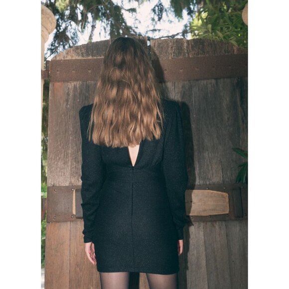 Sabina Musayev Sicily Mini Dress Knit Sweater Draped Long Sleeve Fitted Metallic - Picture 2 of 13